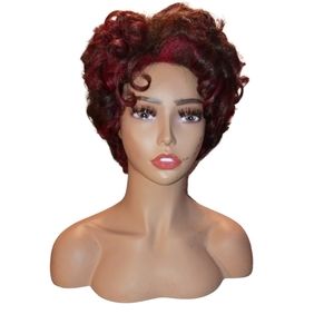 Streakz | Black and Red Curly Bob Human Hair Wig, wigs | via Instant Detailz